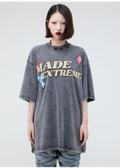 ストリートトレンドのレターファンプリント半袖Tシャツ<F-2906>