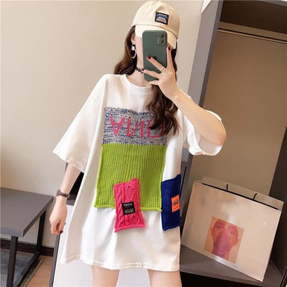 【半額！期間限定！！】ゆったりロング丈切り替え三色半袖Tシャツ＜F-1565＞