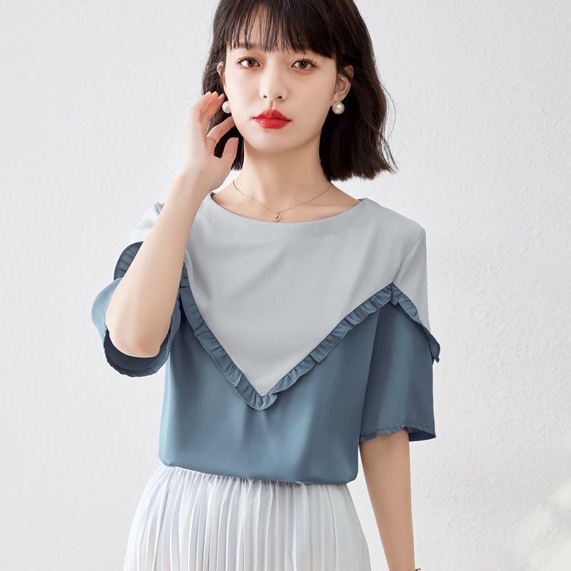 【半額！期間限定！！】 ファッション 定番シンプル 上質 シフォン 半袖<F-6595>
