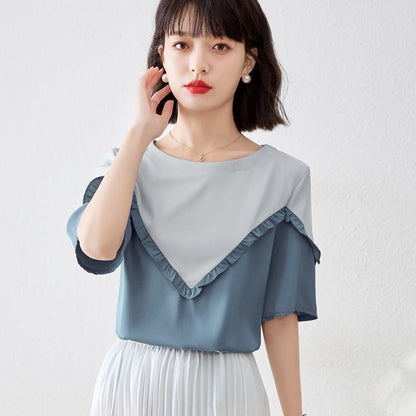【半額！期間限定！！】 ファッション 定番シンプル 上質 シフォン 半袖<F-6595>