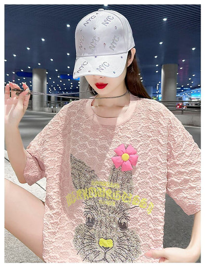 話題沸騰中 キュート カジュアル ホットダイヤモンド 半袖Tシャツ＜F-8626＞