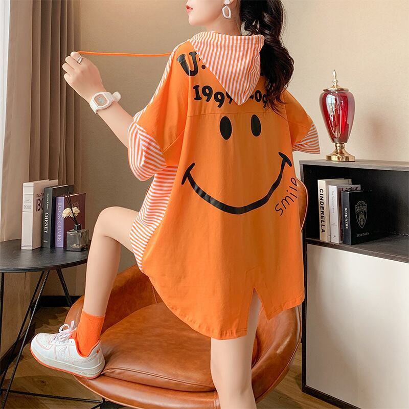 スタイルアップ効果抜群 ストライプ柄 アバンギャルド 切り替え レース プリント全2色 半袖TシャツF-9111