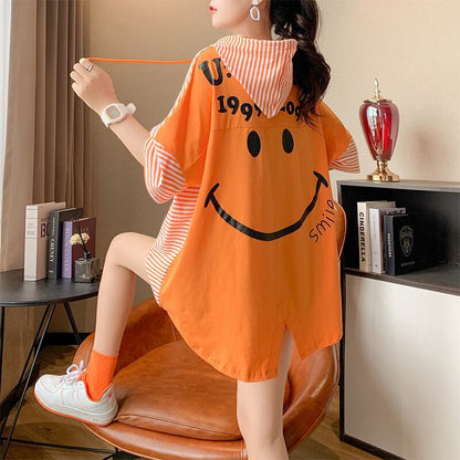 スタイルアップ効果抜群 ストライプ柄 アバンギャルド 切り替え レース プリント全2色 半袖TシャツF-9111