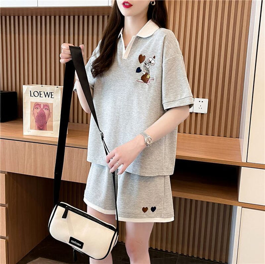 定番シンプル 切り替え カジュアル 半袖Ｔシャツⅹパンツセット全3色 <F-8267>