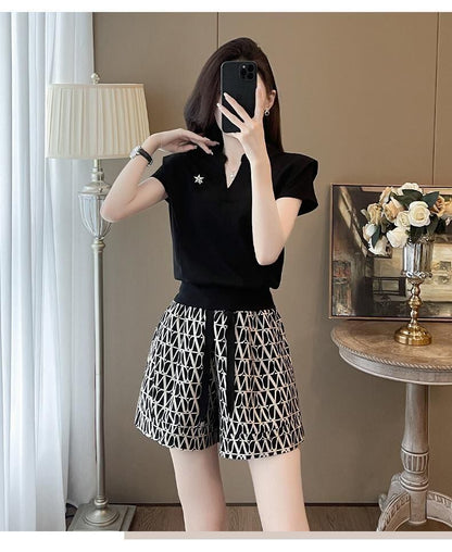 好感度UP ラウンドネック 上質 半袖Ｔシャツ ショートパンツ セットアップ <F-8709>