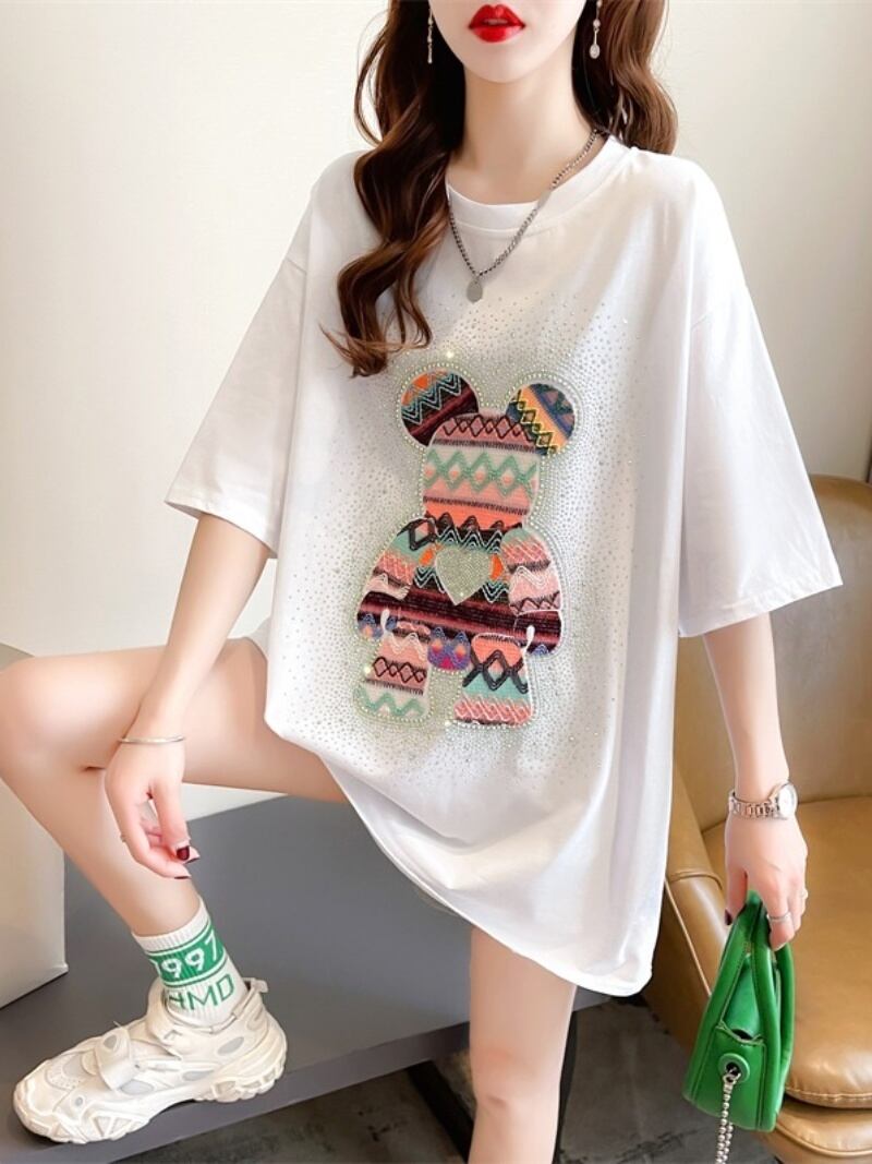 【半額！期間限定！！】絶対流行 ホットダイヤモンド カジュアル プリント全2色 半袖Tシャツ カットソー ＜F-8564＞