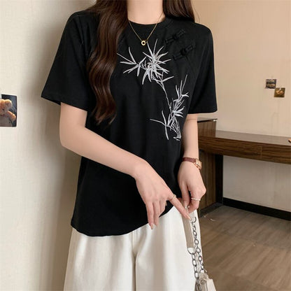 おすすめ 海外トレンド カジュアル モーダル 刺繍 半袖Tシャツ＜F-8476＞