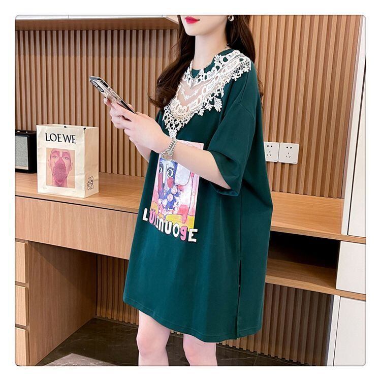 新商品 透かし彫り キュート レース 切り替え ゆったり 半袖Tシャツ＜F-8472＞