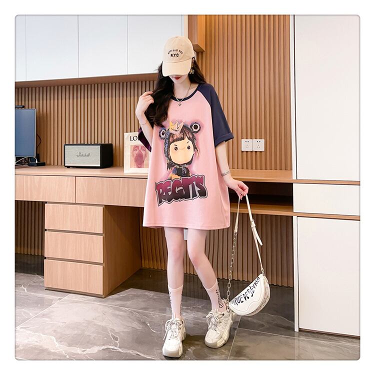 超人気 切り替え スウィート プリント レース 全2色 半袖Tシャツ ＜F-8716＞
