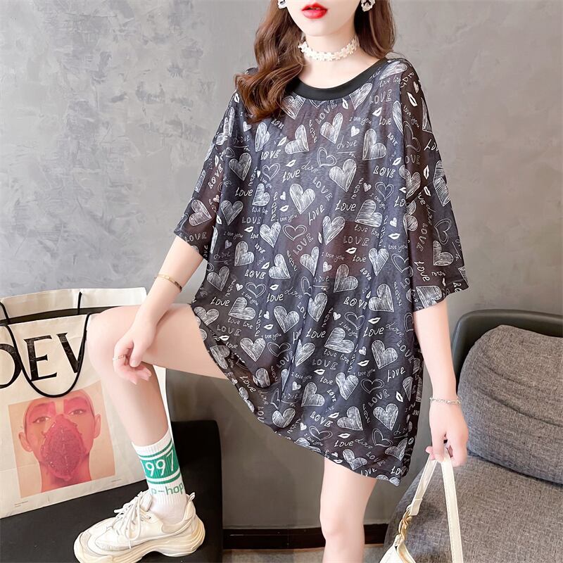 元気いっぱい   ゆったり 半袖 Tシャツワンピース ＜F-2100＞