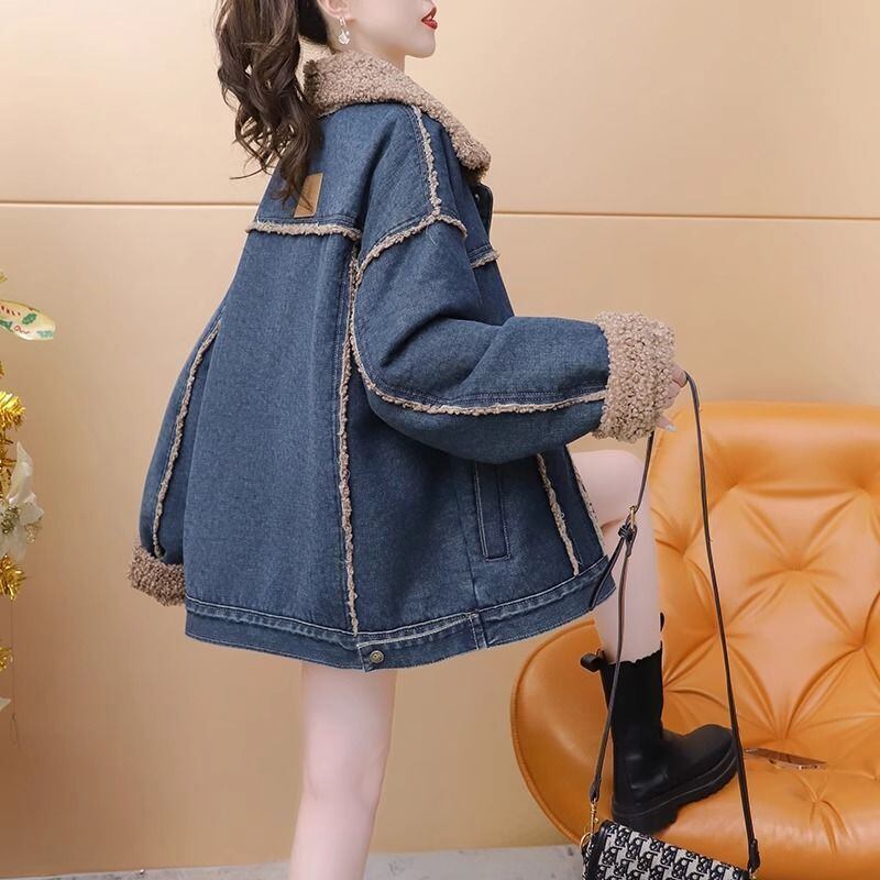 人気上昇中 デニム おしゃれ度高め ラムぬいぐるみ ジャケットF-9942