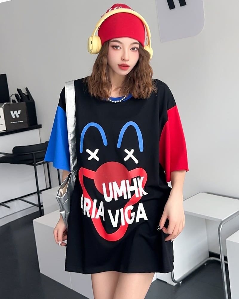 お勧めカラーマッチング ゆったり ビッグロゴ 半袖Tシャツ 全2色＜F-4838＞