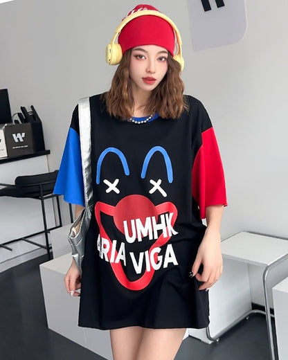 お勧めカラーマッチング ゆったり ビッグロゴ 半袖Tシャツ 全2色＜F-4838＞