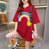 レインボースマイリーファッションオールマッチルーズ半袖Tシャツ<F-2860>