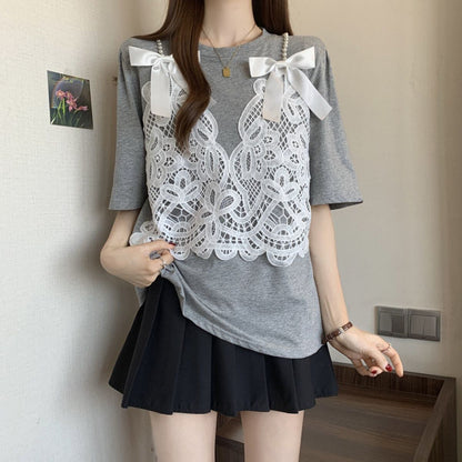 ファッション感満々 ロング丈 ゆったり 2色半袖Tシャツ＜F-10995＞