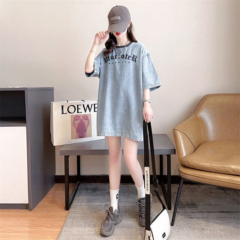 人気商品再入荷 アバンギャルド 着回し力抜群 ルーズ デニム 半袖TシャツF-8804
