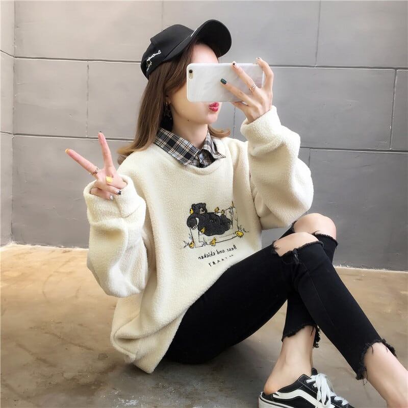 タイドファッション快適である カジュアル レイヤード風 3色選択 シェルパフリース ジップアップパーカーF-9980