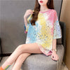 オシャレ度満点 ラウンドネック スタイリッシュ 透かし彫り Tシャツ カットソー＜F-2957＞