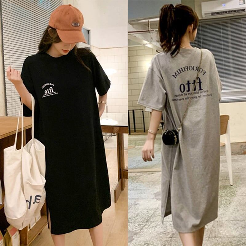 美人度アップ プリント チャーミング Tシャツ カットソー ワンピース＜F-3602＞