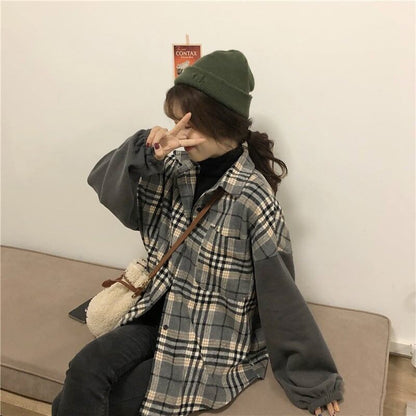 オシャレ度満点 カジュアル POLOネック チェック柄 シャツ ブラウス＜isf-2641＞