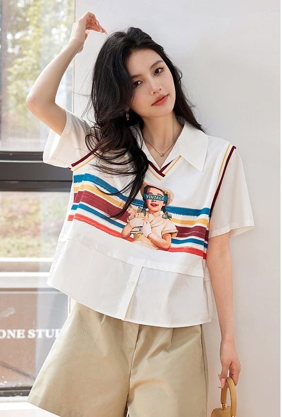 話題沸騰中 一目惚れ 個性的なデザイン レイヤード風 Tシャツ カットソー＜F-8331＞