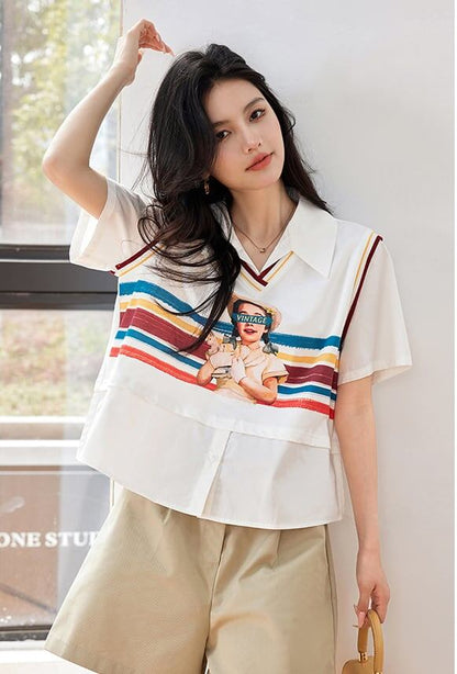 話題沸騰中 一目惚れ 個性的なデザイン レイヤード風 Tシャツ カットソー＜F-8331＞