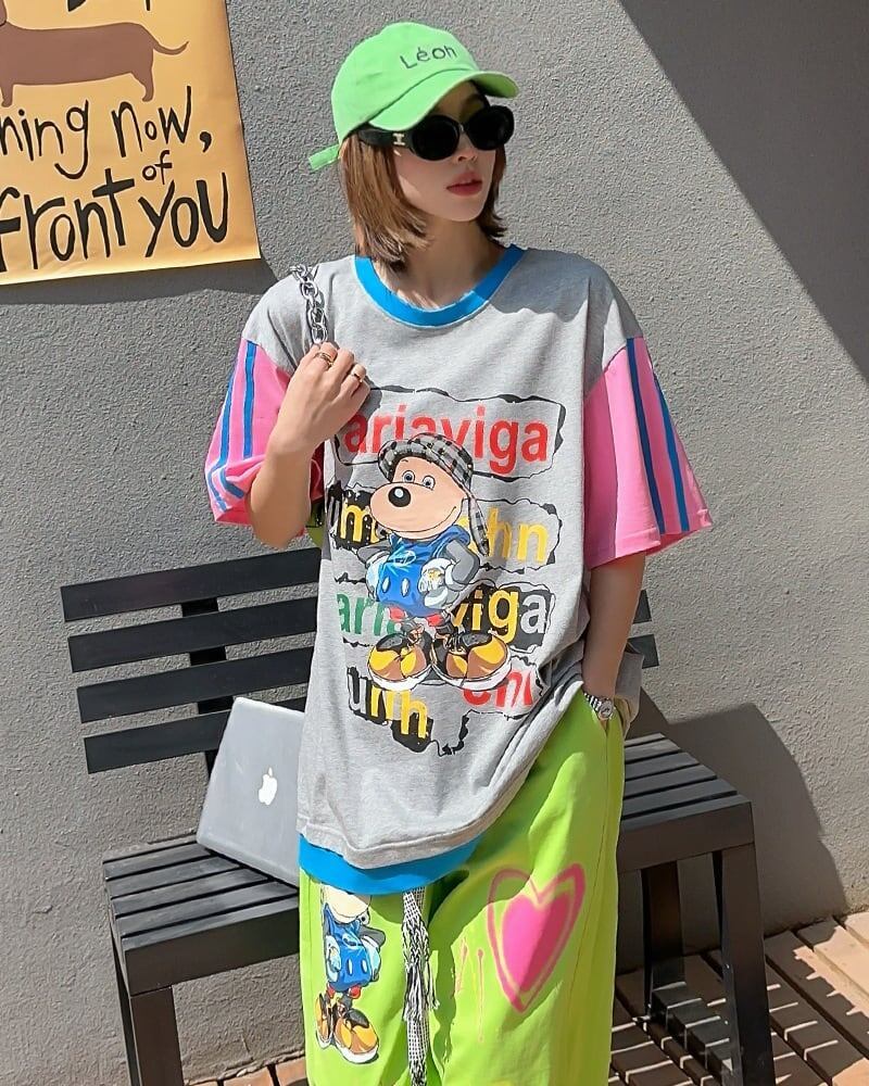 話題沸騰中   カジュアル カラーマッチング 半袖Tシャツ＜F-8067＞