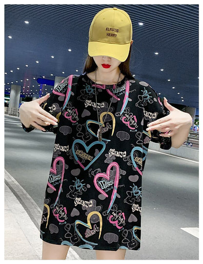 新商品 カジュアル 個性派 プリント ゆったり 半袖Tシャツ＜F-8534＞
