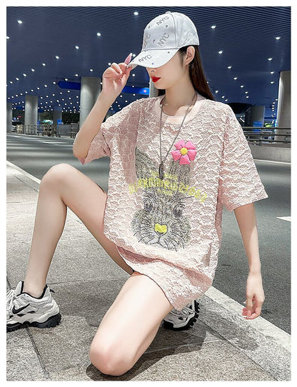 話題沸騰中 キュート カジュアル ホットダイヤモンド 半袖Tシャツ＜F-8626＞