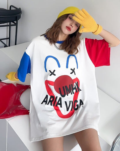 お勧めカラーマッチング ゆったり ビッグロゴ 半袖Tシャツ 全2色＜F-4838＞