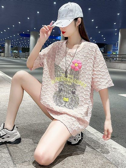 話題沸騰中 キュート カジュアル ホットダイヤモンド 半袖Tシャツ＜F-8626＞