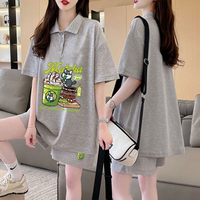 超人気 プリント カジュアル 半袖Ｔシャツⅹパンツセット全3色 <F-8528>