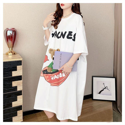 スタイリッシュ プリント カジュアル Tシャツ カットソー ワンピース＜F-8285＞