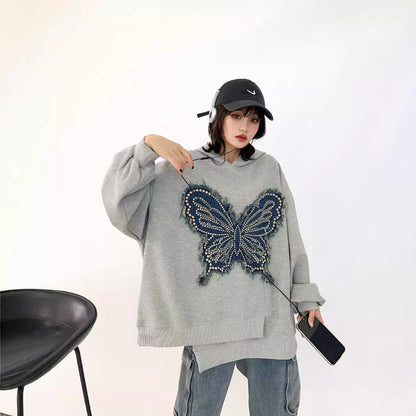 都市ファッショ デザイン オシャレ おしゃれ度高め 刺繍 ホットダイヤモンド カジュアル 3色選択 パーカーF-9290