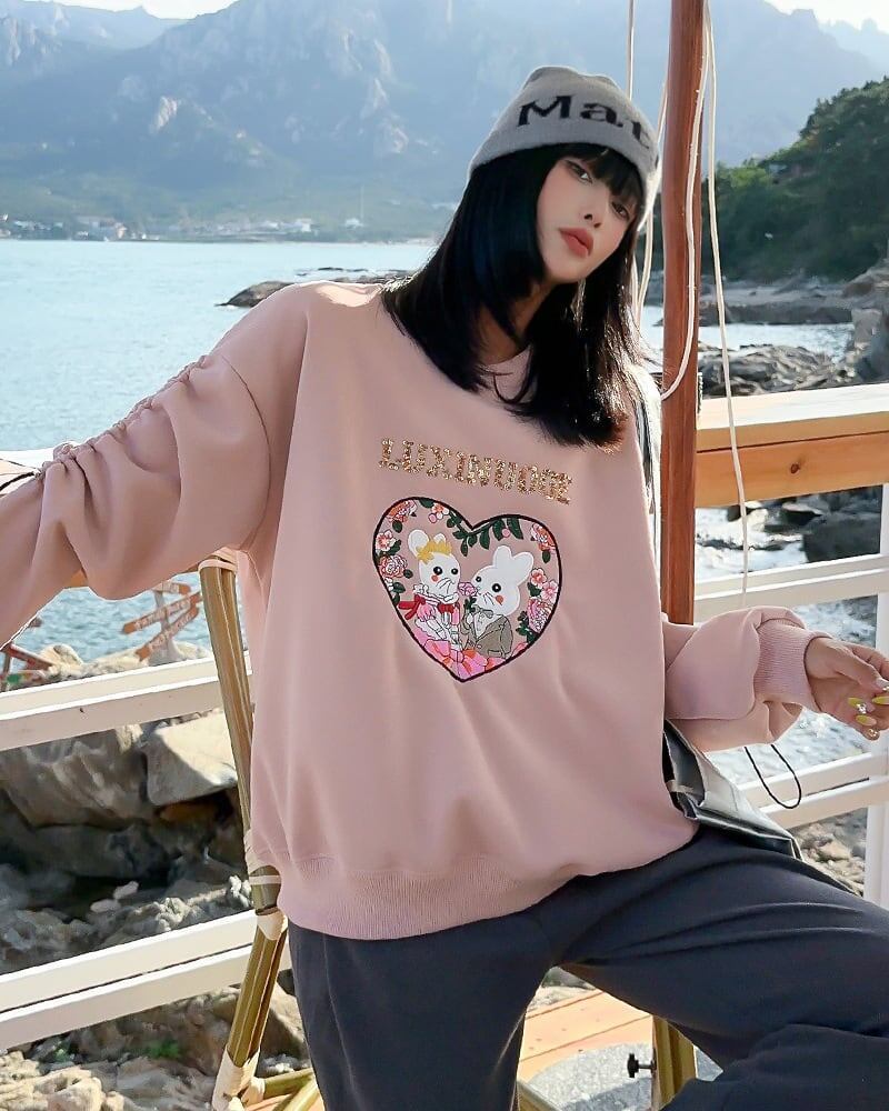 【裏起毛】超人気商品可愛いウサギちゃんロゴスウェット全6色<F-4598>