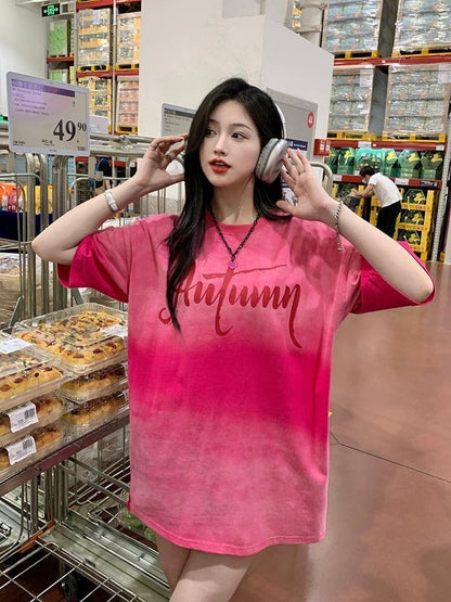 レイジースタイルドーパミングラデーションタイダイオールマッチ半袖Tシャツ<F-2895>