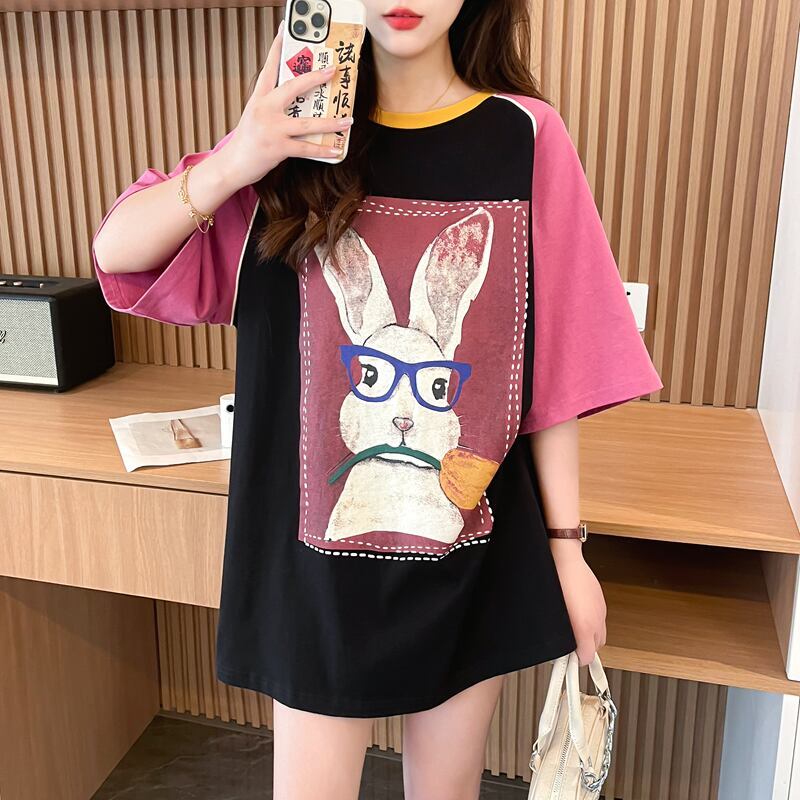絶対欲しい プリント 個性派 切り替え 全2色 半袖 Tシャツ ＜F-8545＞