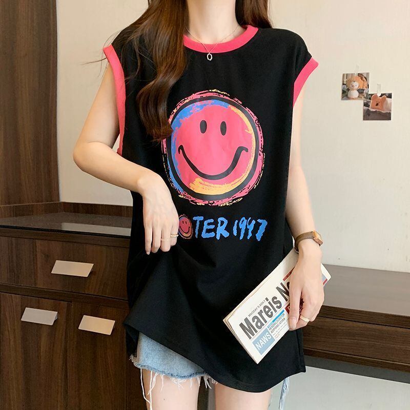 【半額！期間限定！！】超人気 ファッション カジュアル プリント ノースリーブ Tシャツ<F-8487>