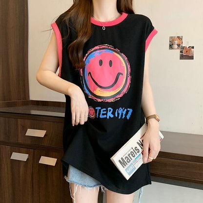 【半額！期間限定！！】超人気 ファッション カジュアル プリント ノースリーブ Tシャツ<F-8487>