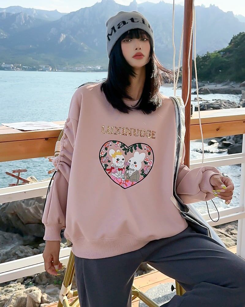 【裏起毛】超人気商品可愛いウサギちゃんロゴスウェット全6色<F-4598>