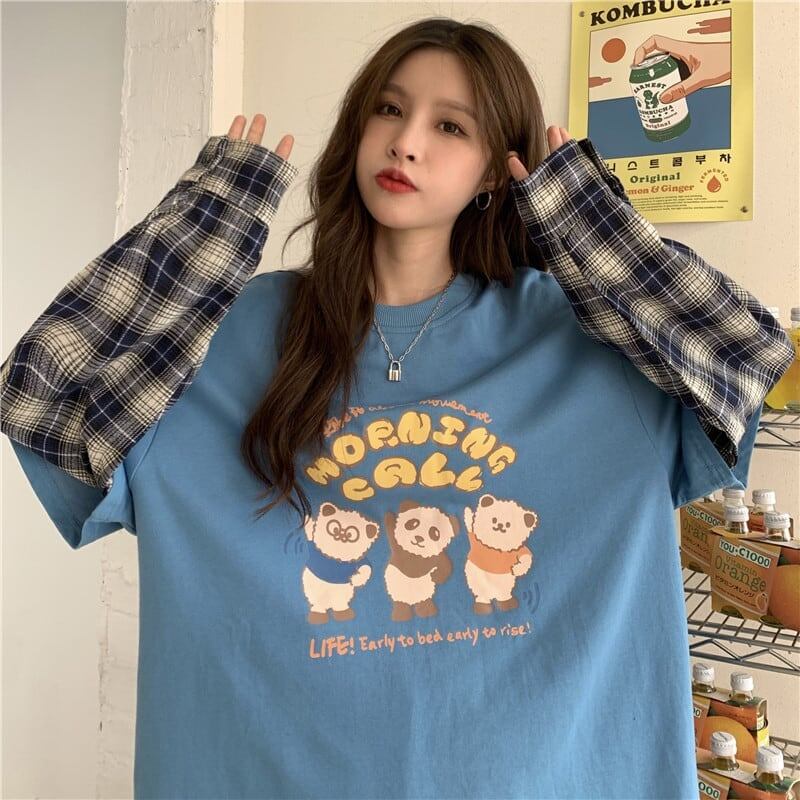 オシャレ度満点 ラウンドネック 個性的なデザイン カートゥーンプリント Tシャツ＜F-2257＞