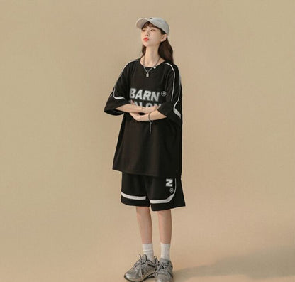 大好評 ファッション カジュアル ルーズ半袖ＴシャツⅹパンツセットF-6539