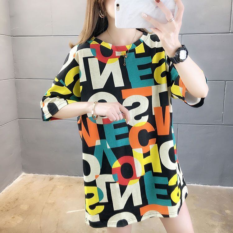 売り切れ必至 カラーマッチング 個性派 プリント全2色 半袖Tシャツ カットソー ＜F-8556＞