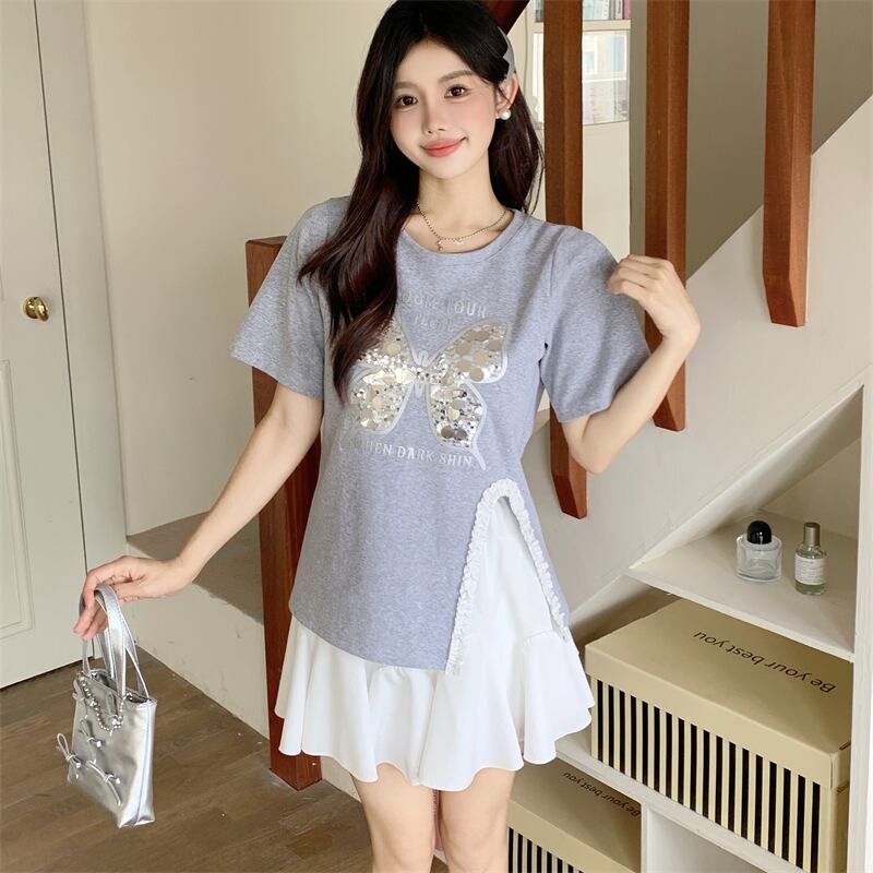 絶対欲しい キュート 超人気 ピンク プリント スパンコール 3色選択 半袖Tシャツ＜F-8570＞