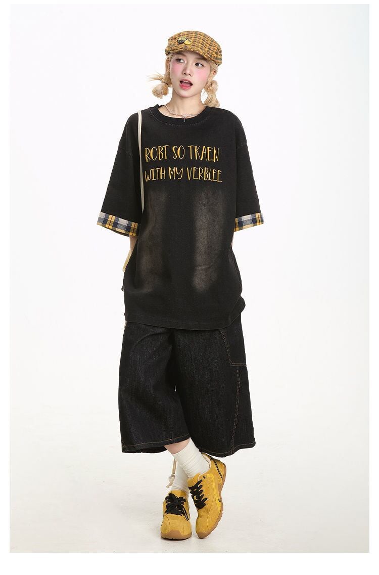デニム 売れ筋 おすすめ 絶対流行 早い者勝ち カジュアル男女兼用 2色選択 Tシャツ<F-11340>