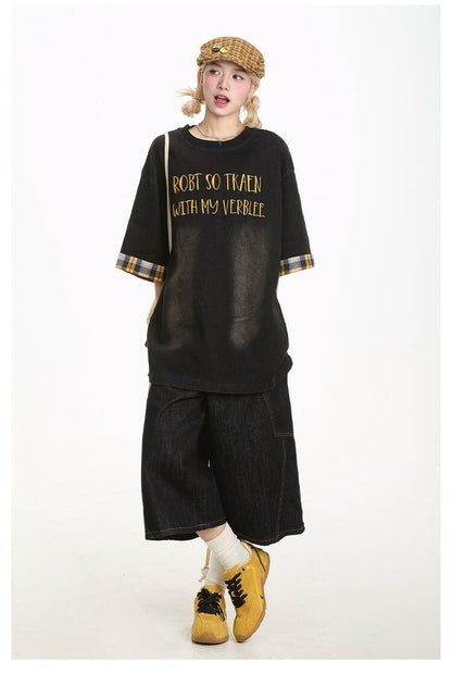 デニム 売れ筋 おすすめ 絶対流行 早い者勝ち カジュアル男女兼用 2色選択 Tシャツ<F-11340>