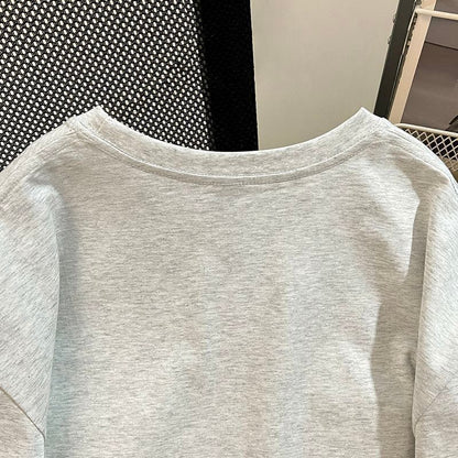 ゆったり 4色展開 ユニセックス ロゴプリント ダメージ加工Tシャツ<F-13048>