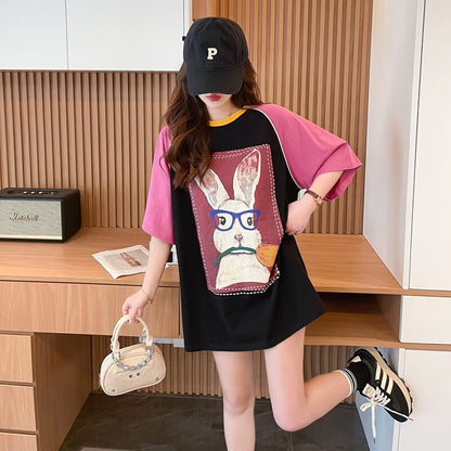 絶対欲しい プリント 個性派 切り替え 全2色 半袖 Tシャツ ＜F-8545＞