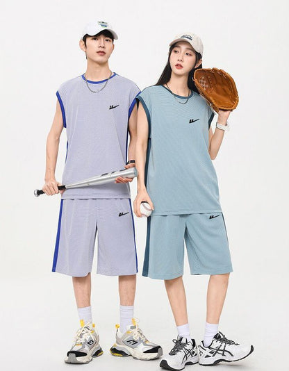 売り切れ必至 ファッション 超人気 男女兼用 ノースリーブＴシャツⅹパンツセット全5色<F-8754>