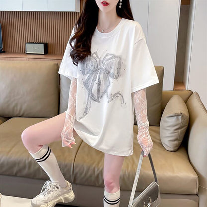 話題沸騰中 レイヤード風 美人度アップ ルーズ Tシャツ ＜F-8707＞